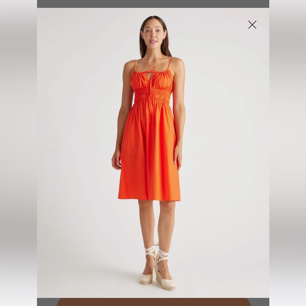 Quince 100% Organic Cotton Keyhole Midi Dress Vermilion Red Elastic Size S NWT